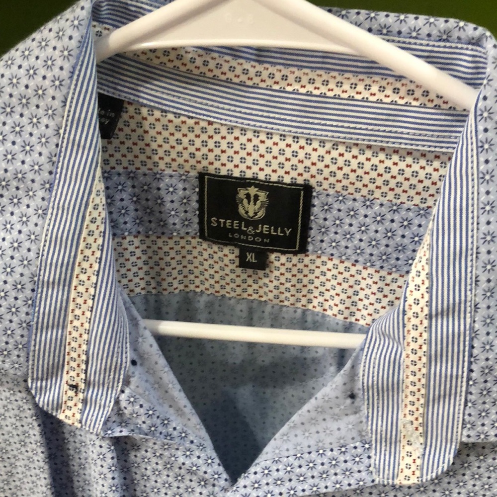 Blue Casual Button Down Shirt with Patterned Collar